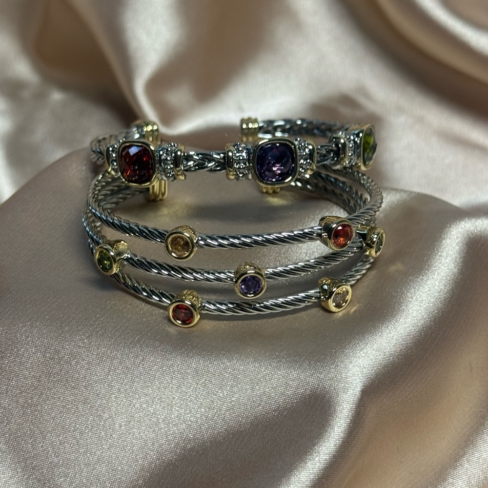 Elegant Silver and Gold Multi-Gemstone Bracelet
